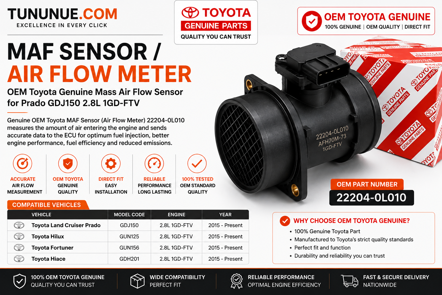 OEM Toyota Fuel Rail Pressure Sensor 89458-71010 Prado GDJ150 2.8L 1GD-FTV