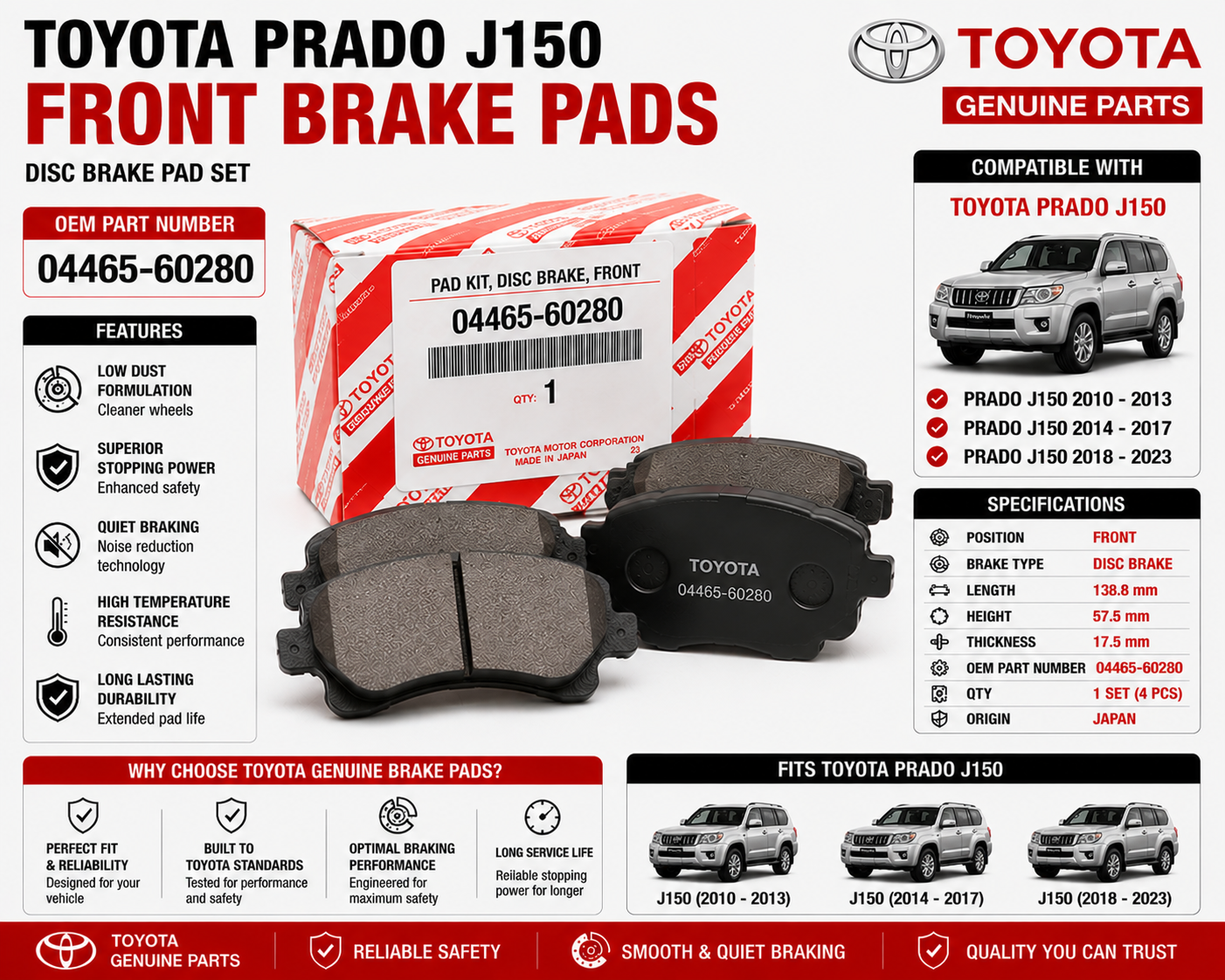 Toyota Prado J150 Front Brake Pads 04465-60280