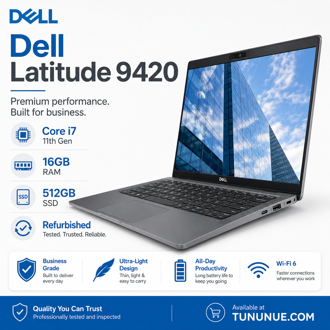 Dell Latitude 9420 Core i7 11th Gen 16GB RAM 512GB SSD - Refurbished