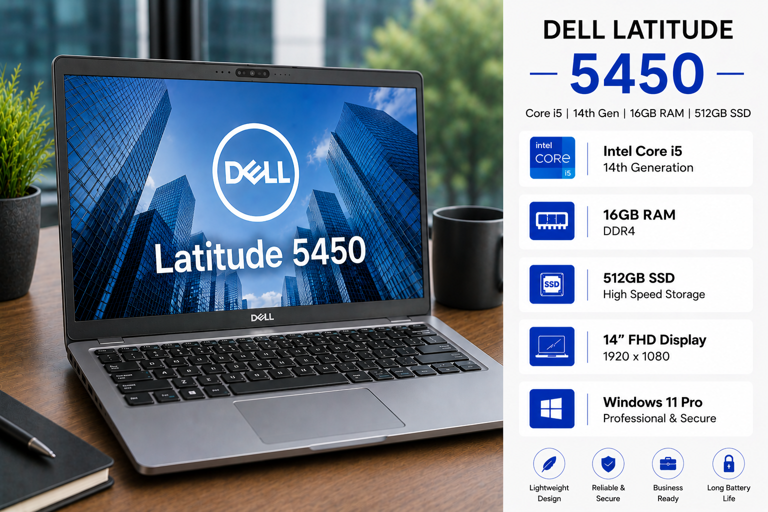 Dell Latitude 5450 Core i5 14th Gen 16GB RAM 512GB SSD - Refurbished
