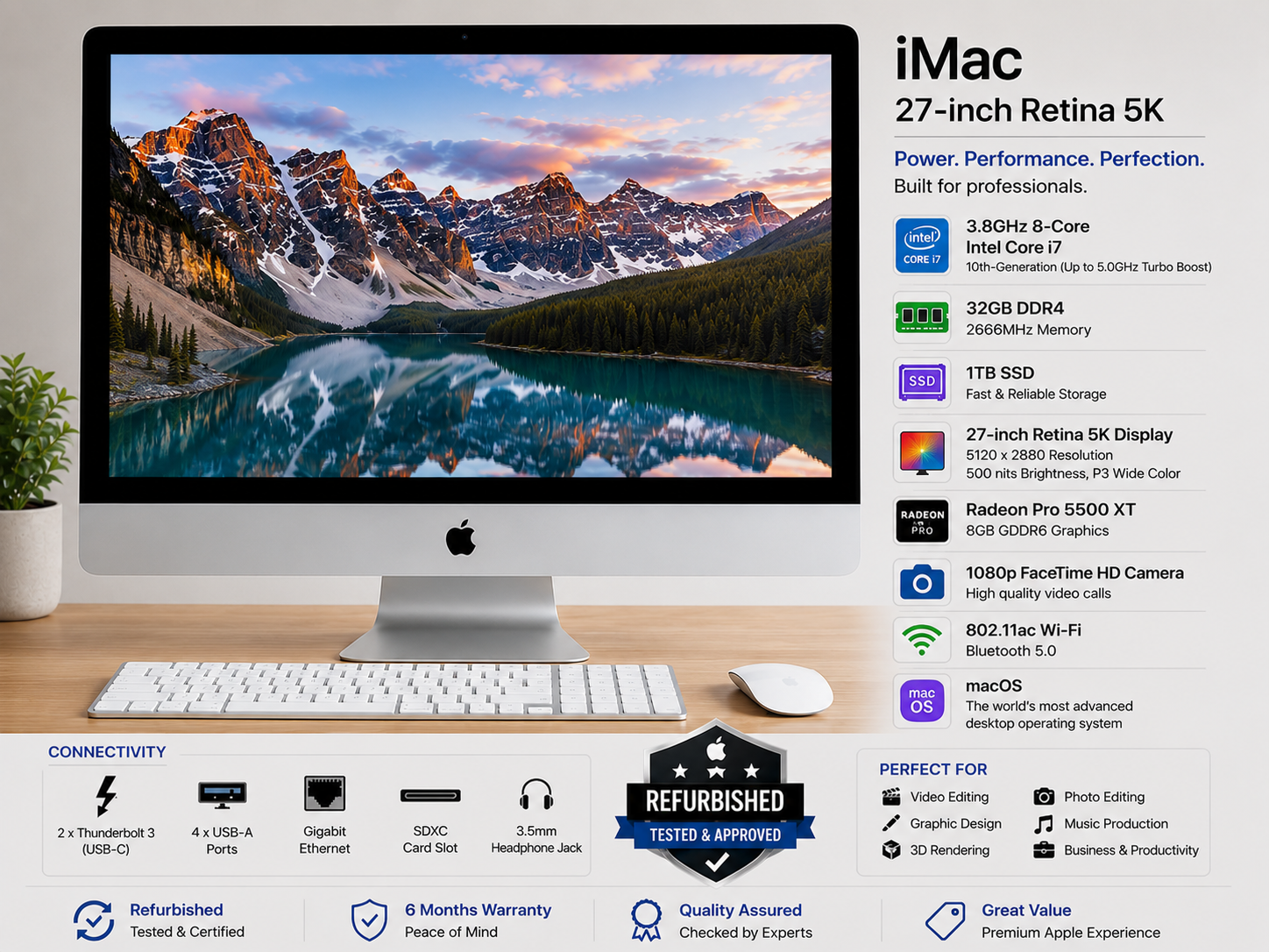 Apple iMac 27 Inch Retina 5K Core i7 32GB RAM 1TB SSD - Refurbished