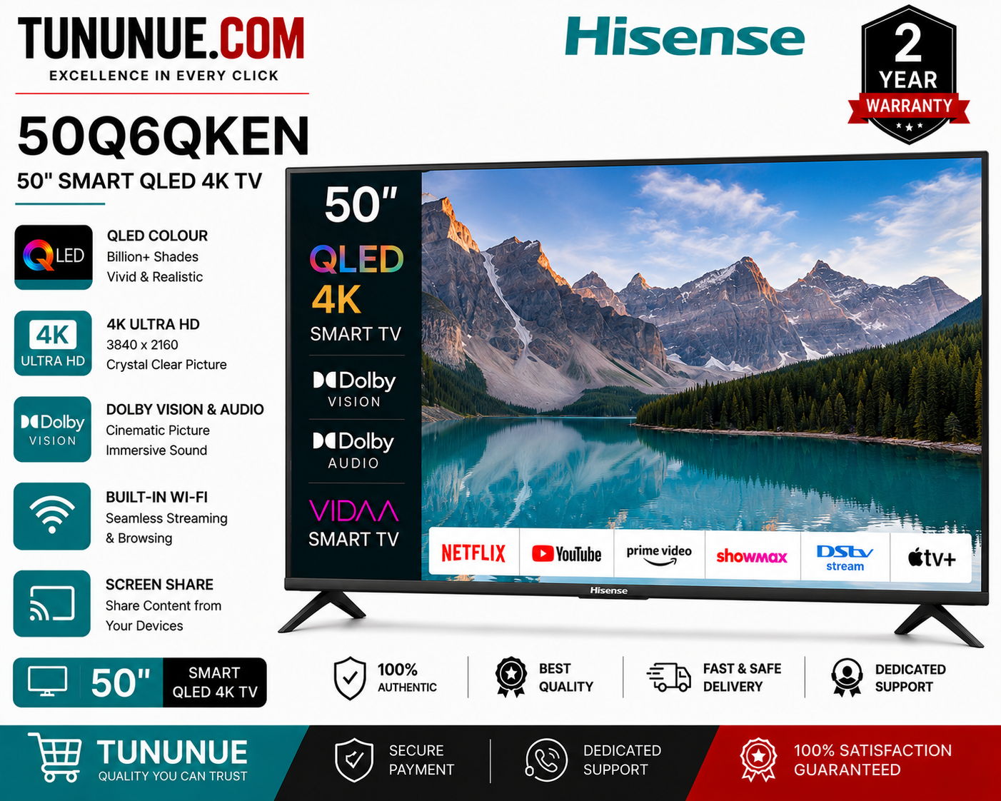 Hisense 50Q6QKEN 50 Inch Smart QLED 4K UHD TV