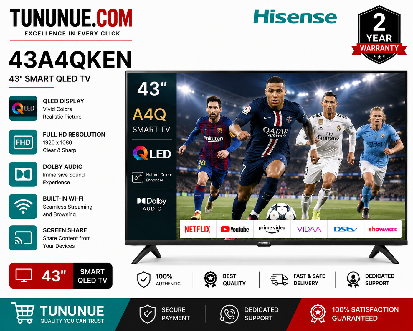 Hisense 43A4QKEN 43 Inch Smart QLED TV
