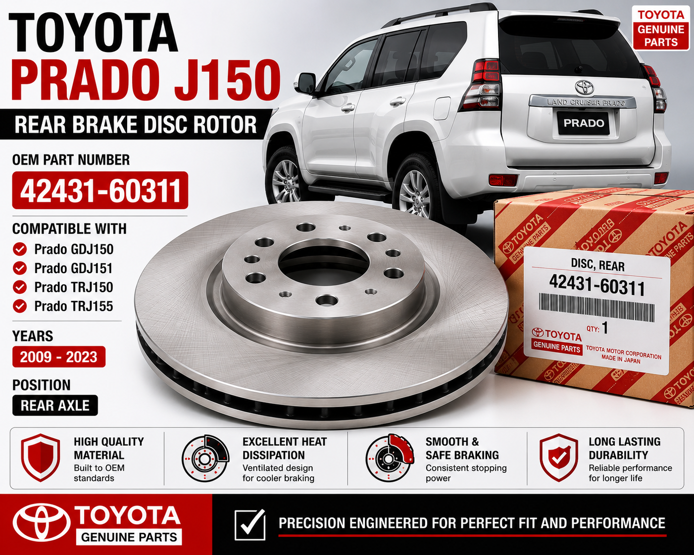 Toyota Prado J150 Rear Brake Disc Rotor 42431-60311