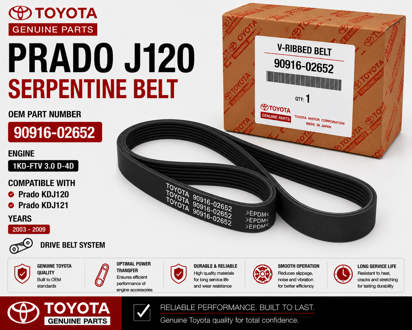 Toyota Prado J120 Serpentine Belt 90916-02652