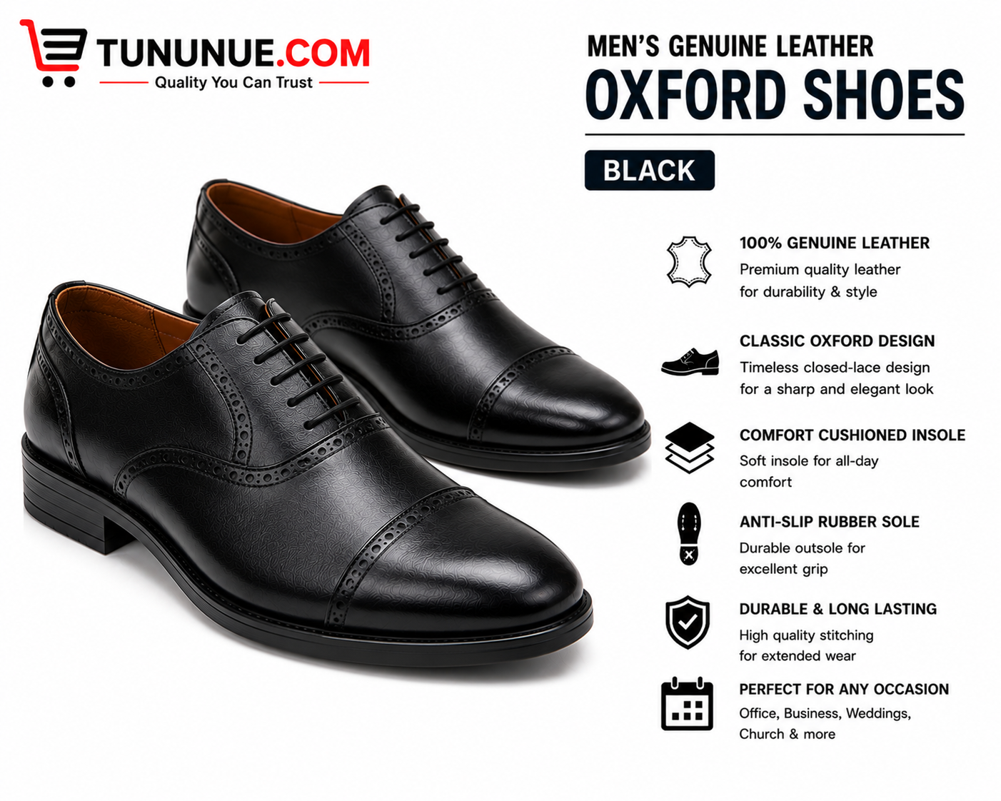 Men's Genuine Leather Black Oxford Shoes