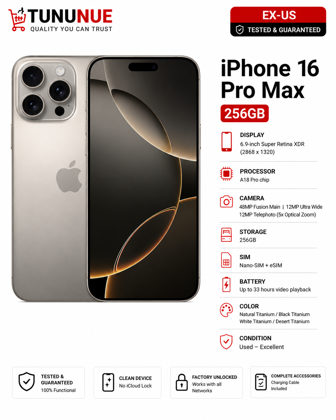 Apple iPhone 16 Pro Max 256GB EX-US