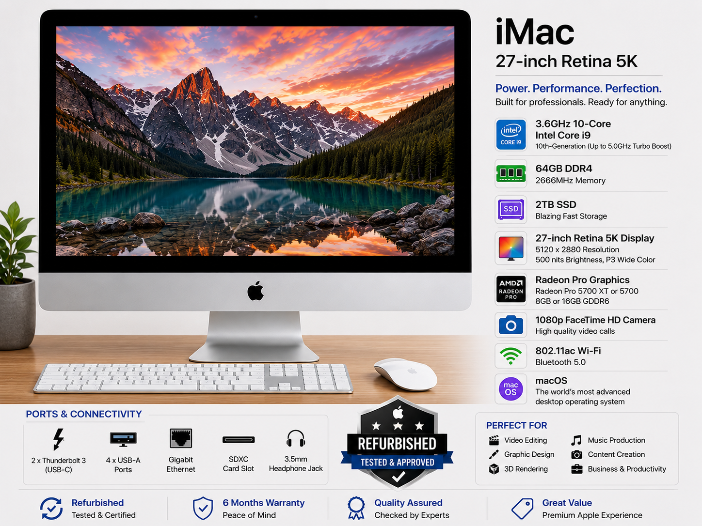 Apple iMac 27 Inch Retina 5K Core i9 64GB RAM 2TB SSD - Refurbished