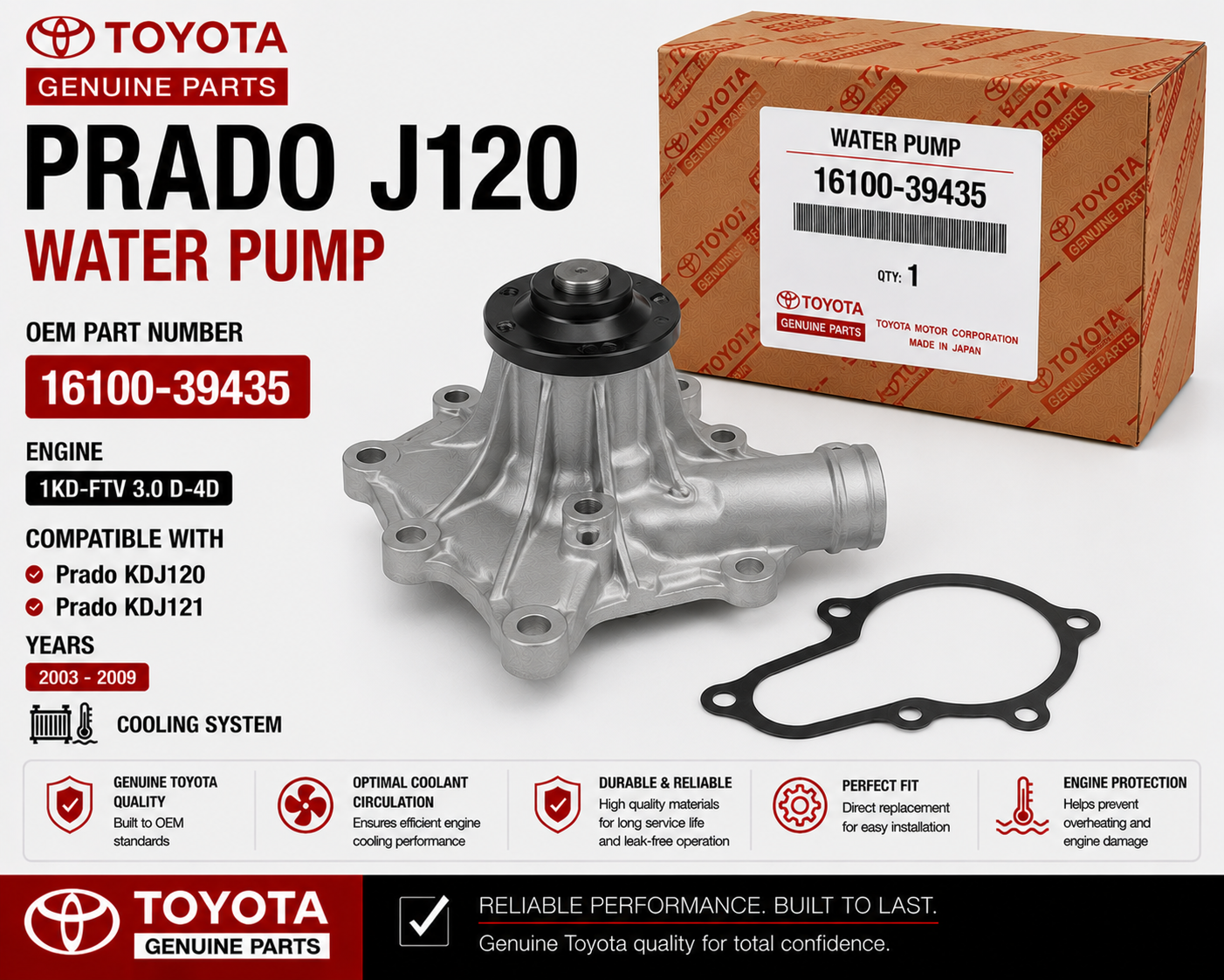 Toyota Prado J120 Water Pump 16100-39435