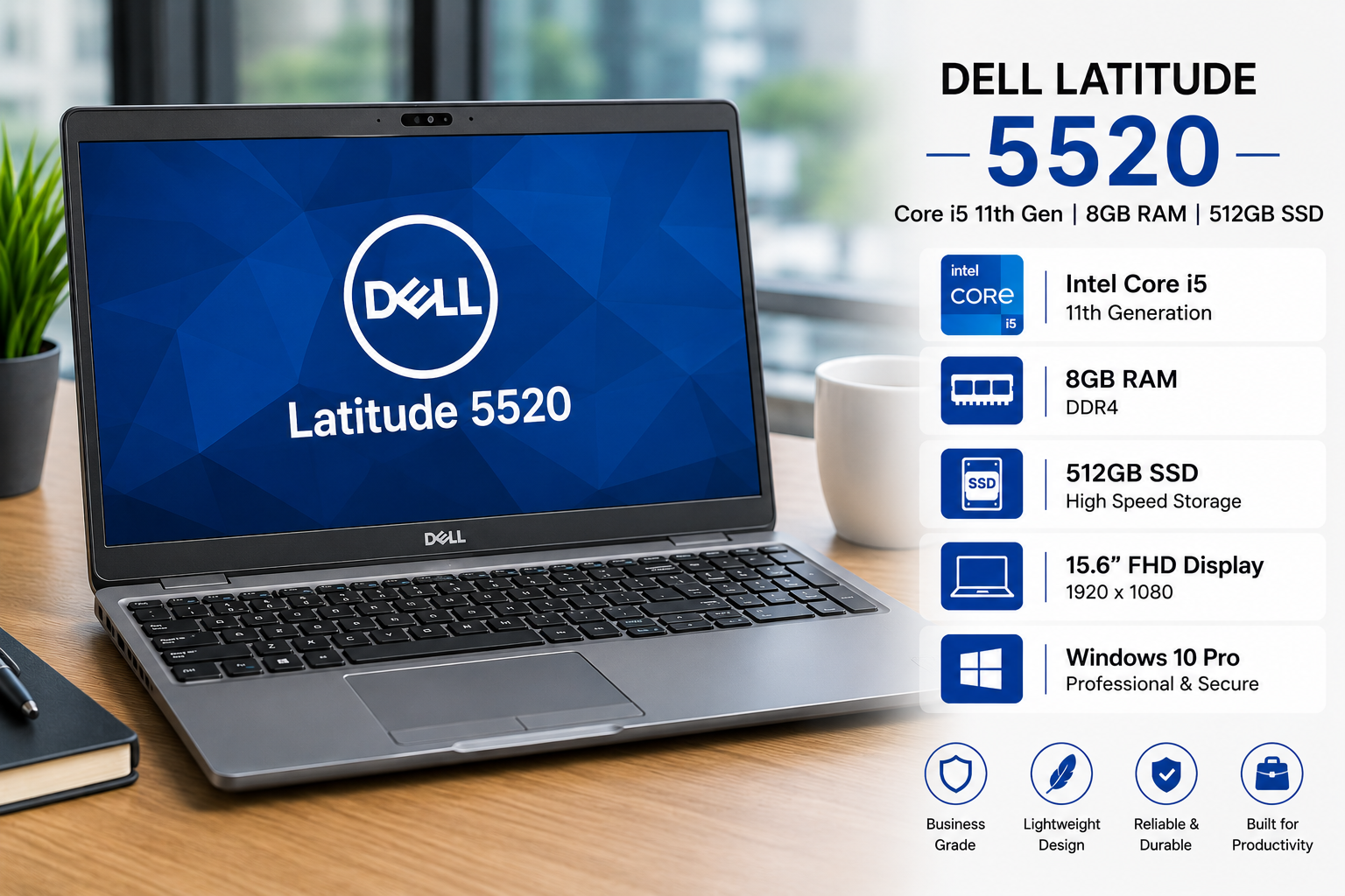 Dell Latitude 5520 Core i5 11th Gen 8GB RAM 512GB SSD - Refurbished