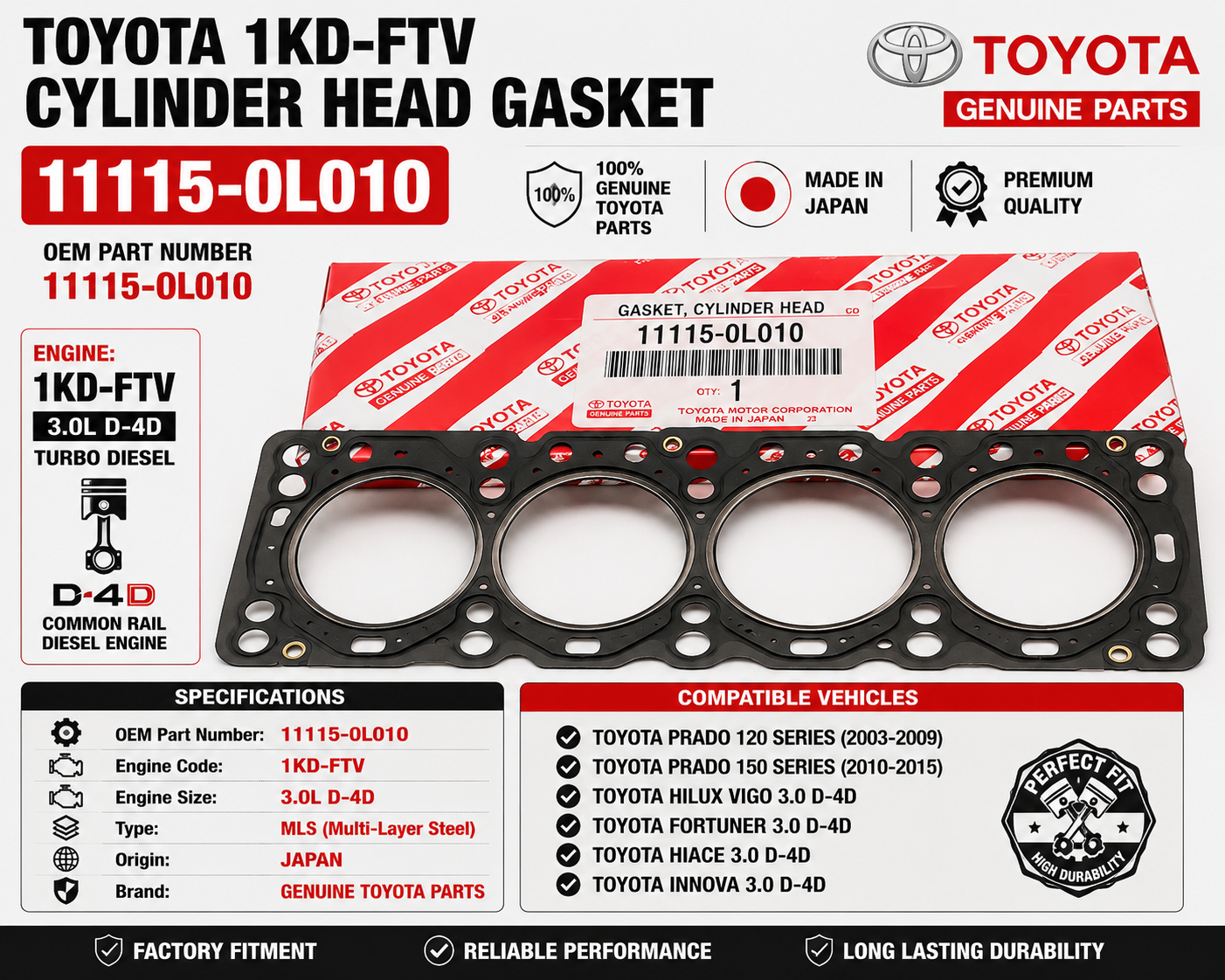 Toyota 1KD-FTV Cylinder Head Gasket 11115-0L010