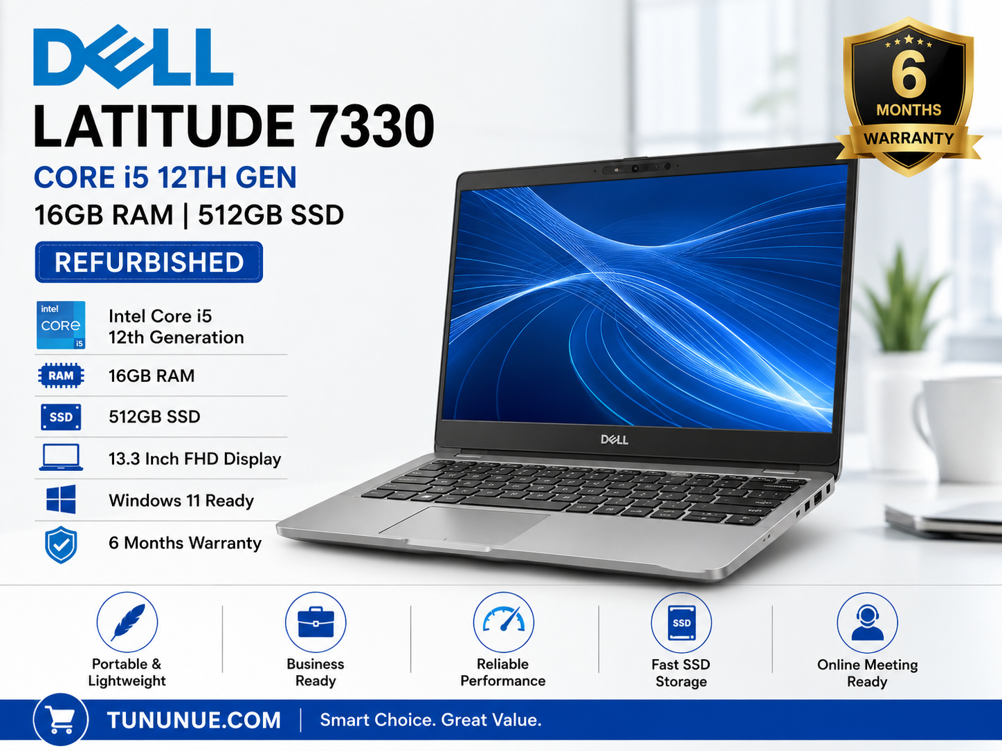 Dell Latitude 7330 Core i5 12th Gen 16GB RAM 512GB SSD - Refurbished