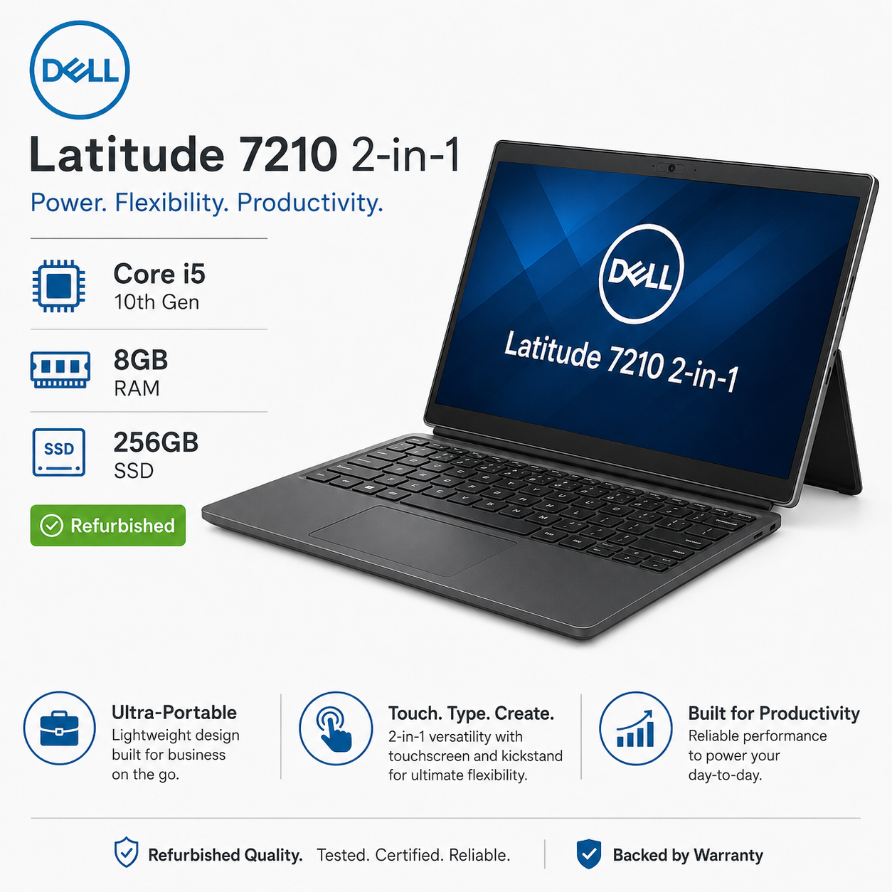 Dell Latitude 7210 2-in-1 Core i5 10th Gen 8GB RAM 256GB SSD - Refurbished