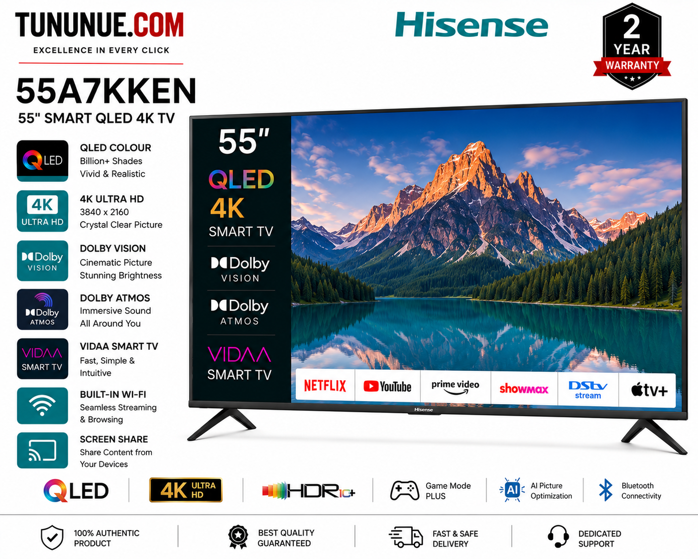 Hisense 55A7KKEN 55 Inch Smart QLED 4K UHD TV