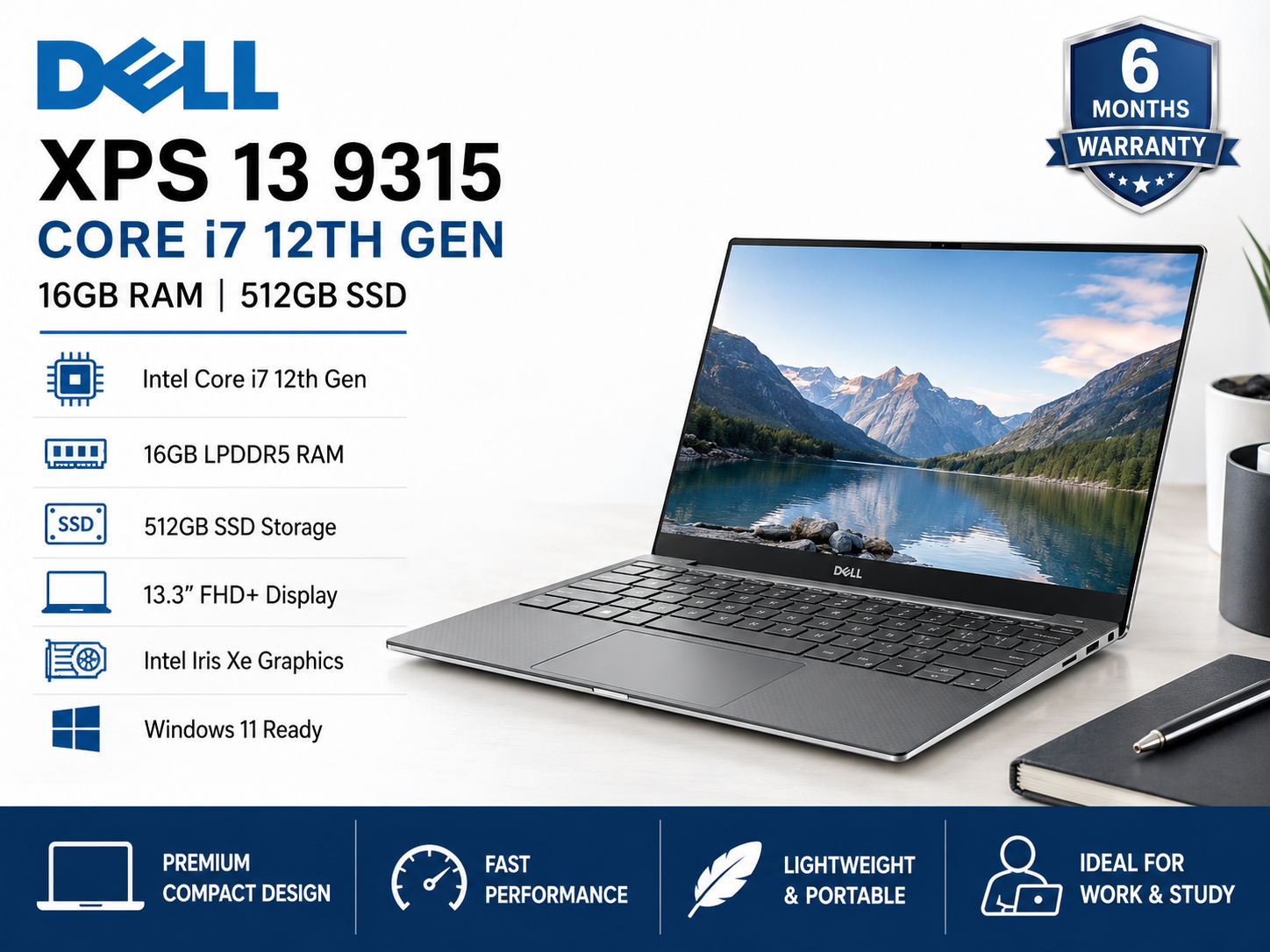 Dell XPS 13 9315 Core i7 12th Gen 16GB RAM 512GB SSD - Refurbished