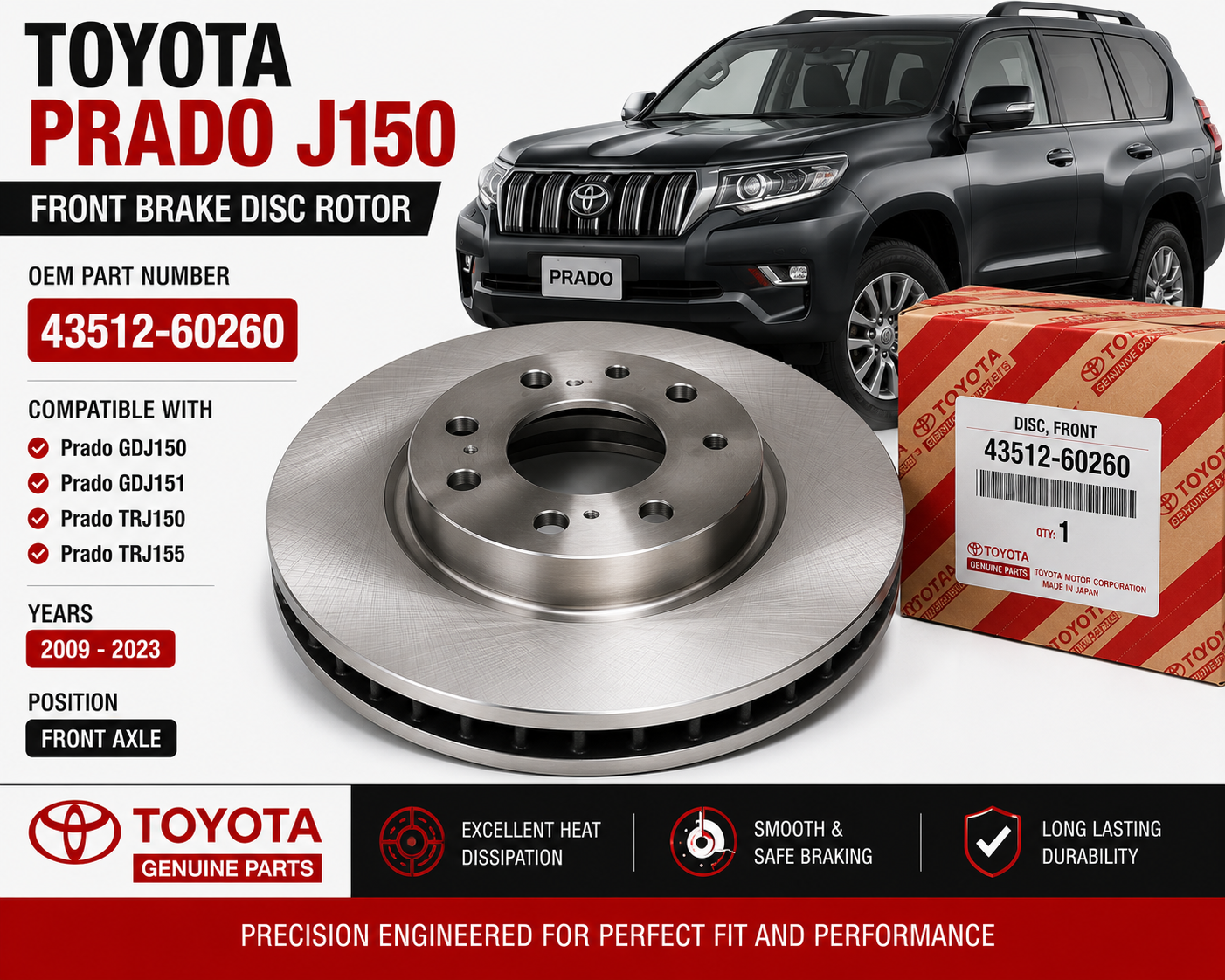Toyota Prado J150 Front Brake Disc Rotor 43512-60260