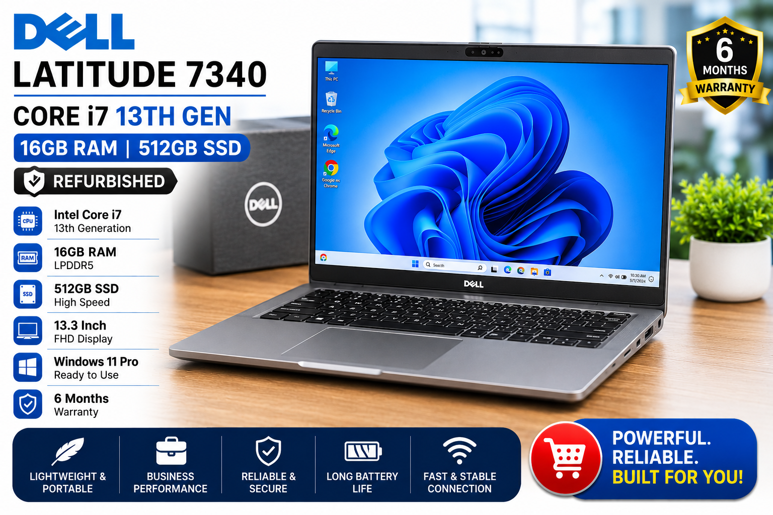 Dell Latitude 7340 Core i7 13th Gen 16GB RAM 512GB SSD - Refurbished