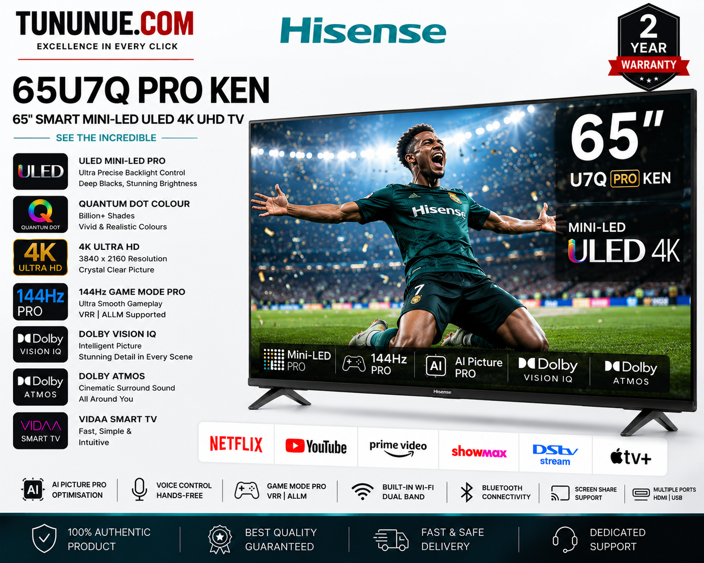 Hisense 65U7Q PRO KEN 65 Inch Smart Mini-LED ULED 4K UHD TV