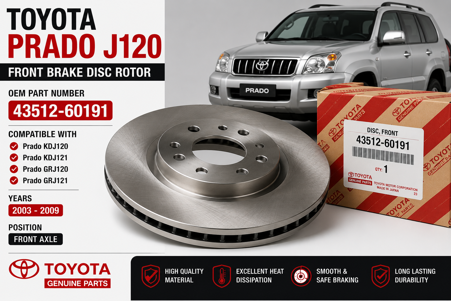 Toyota Prado J120 Front Brake Disc Rotor 43512-60191