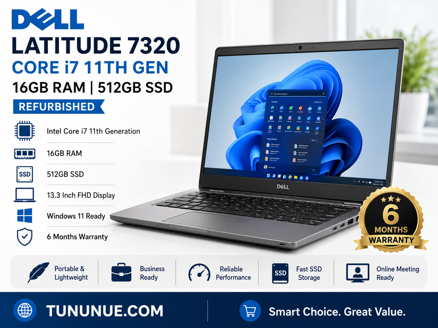 Dell Latitude 7320 Core i7 11th Gen 16GB RAM 512GB SSD - Refurbished