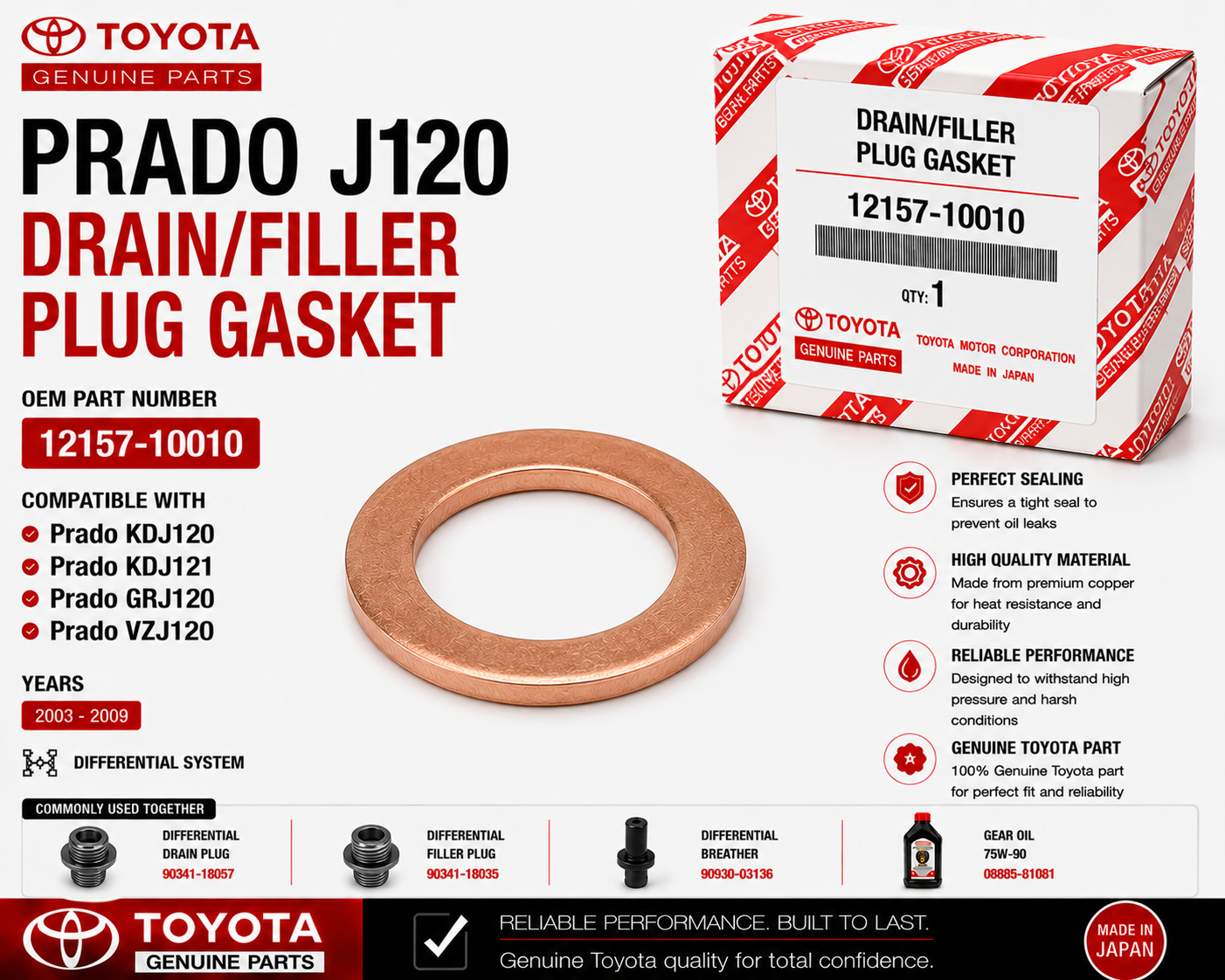 Toyota Prado J120 Drain/Filler Plug Gasket 12157-10010