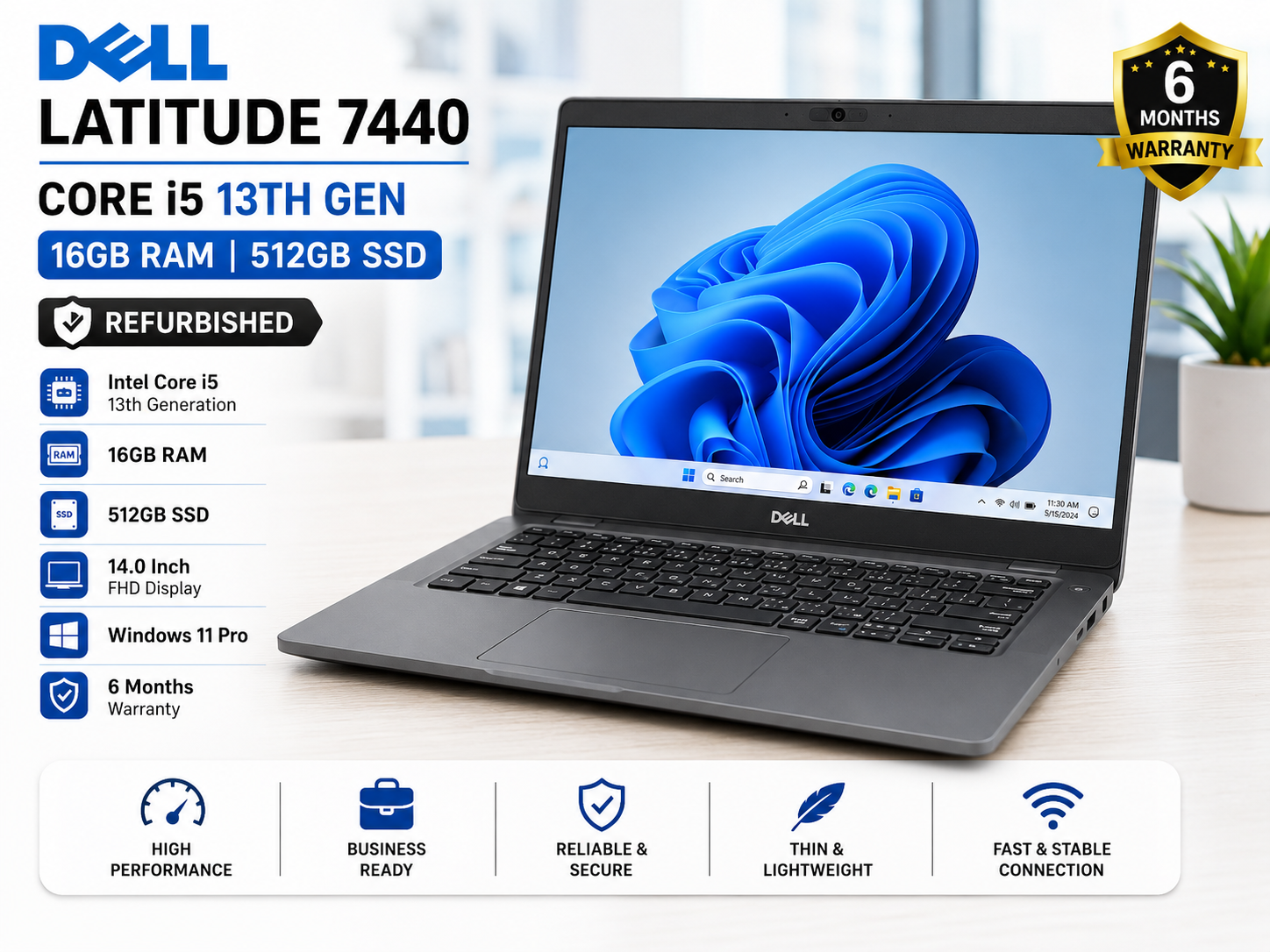 Dell Latitude 7440 Core i5 13th Gen 16GB RAM 512GB SSD - Refurbished