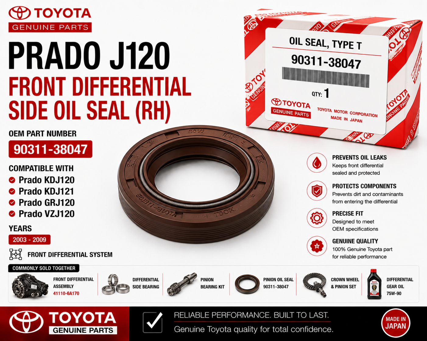 Toyota Prado J120 Front Differential Side Oil Seal RH 90311-38047