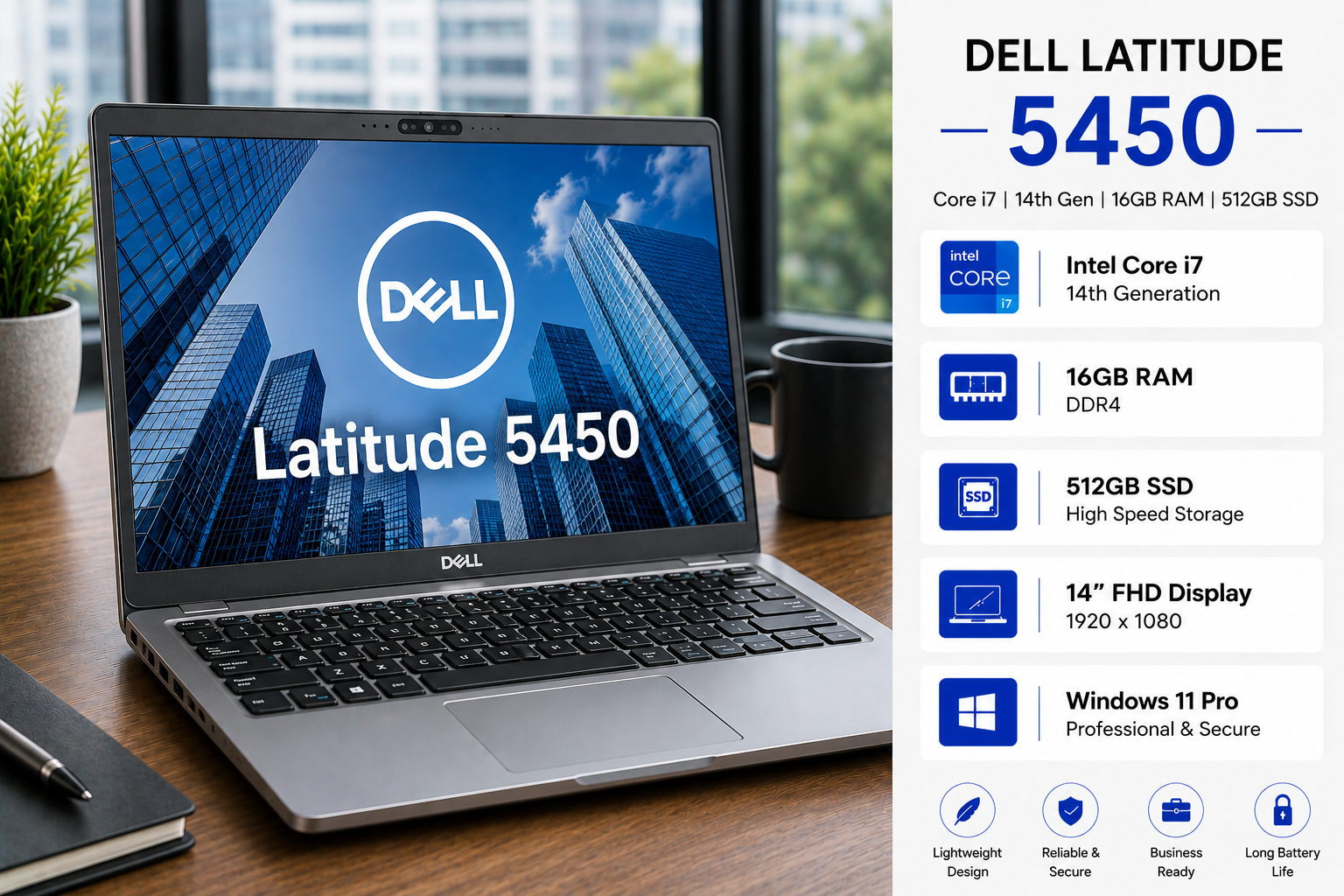 Dell Latitude 5450 Core i7 14th Gen 16GB RAM 512GB SSD - Refurbished