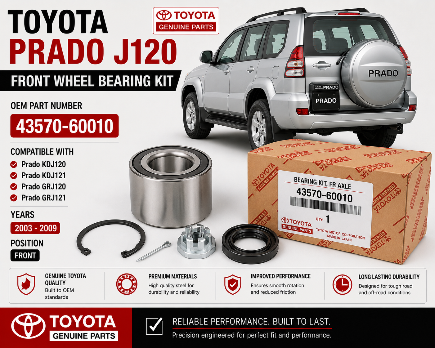 Toyota Prado J120 Front Wheel Bearing Kit 43570-60010