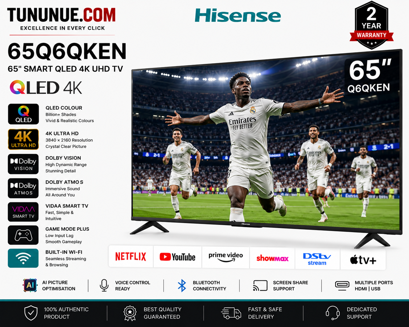 Hisense 65Q6QKEN 65 Inch Smart QLED 4K UHD TV