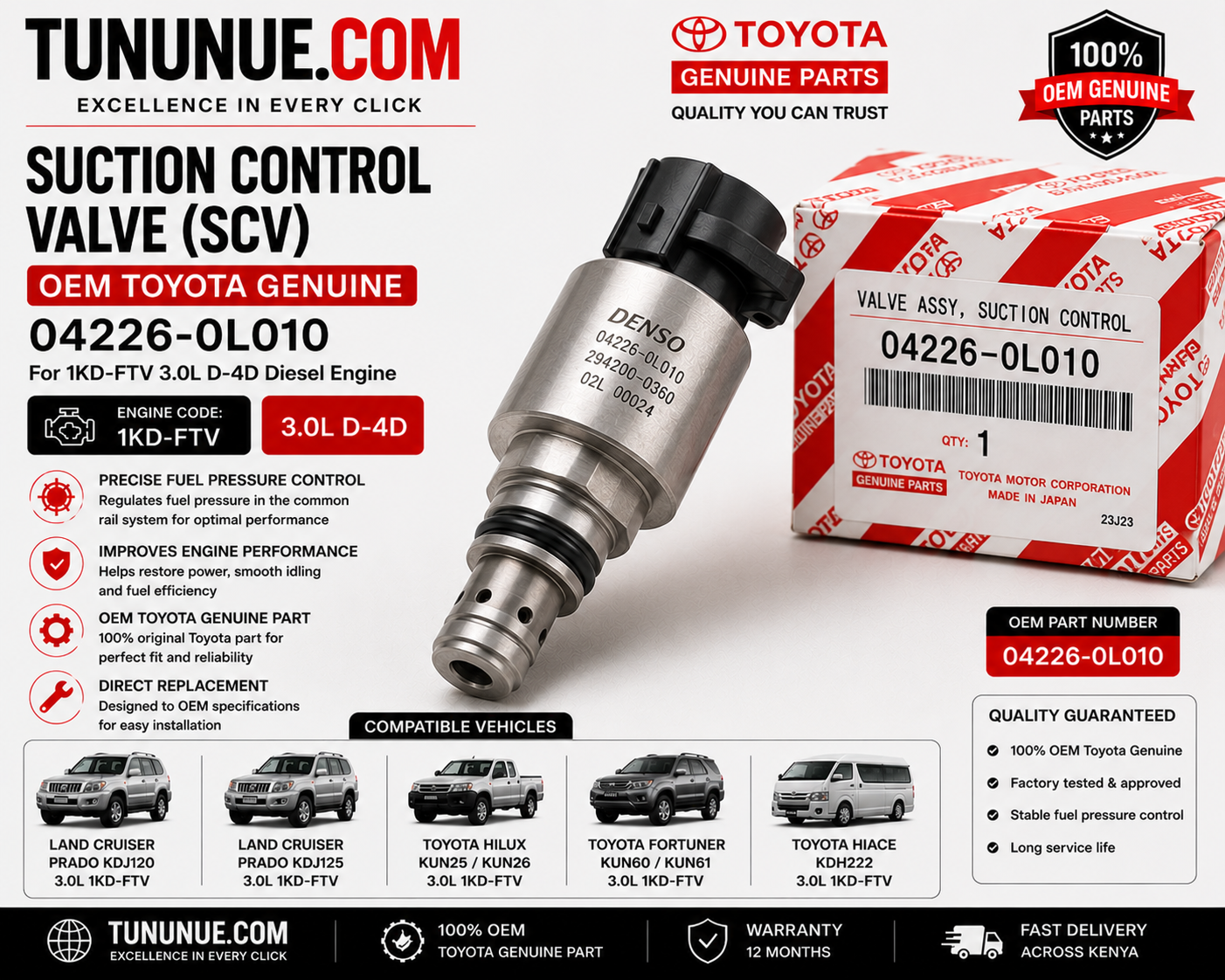 OEM Toyota Genuine Suction Control Valve (SCV) 04226-0L010 Prado J120 3.0L 1KD-FTV