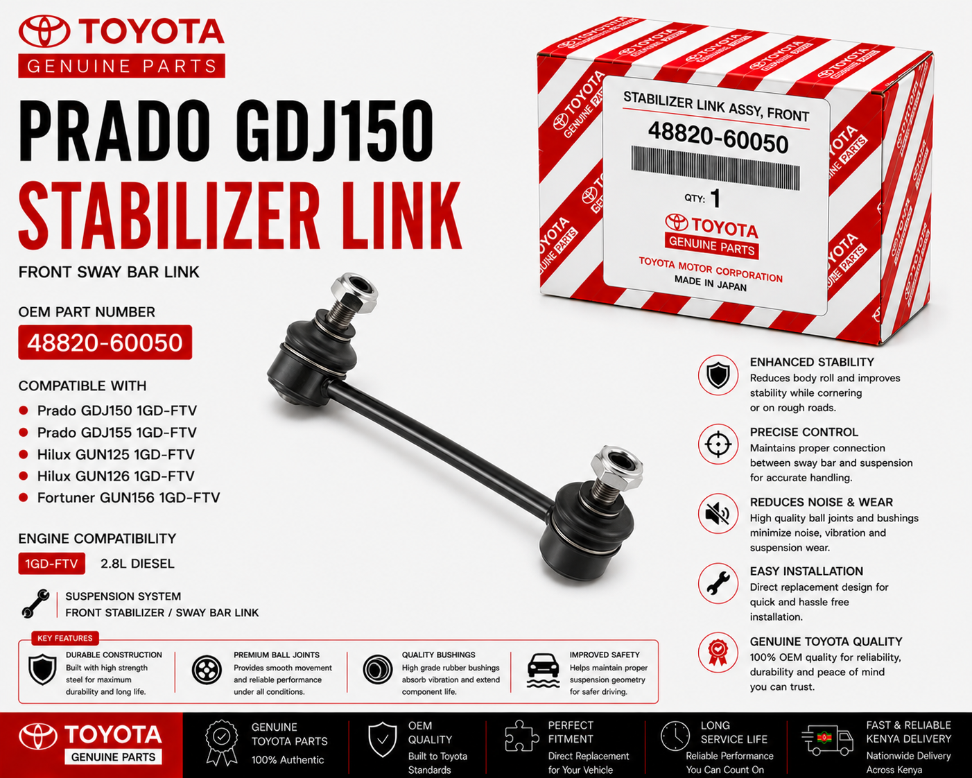 OEM Toyota Front Stabilizer Link 48820-60050 Prado GDJ150 2.8L 1GD-FTV