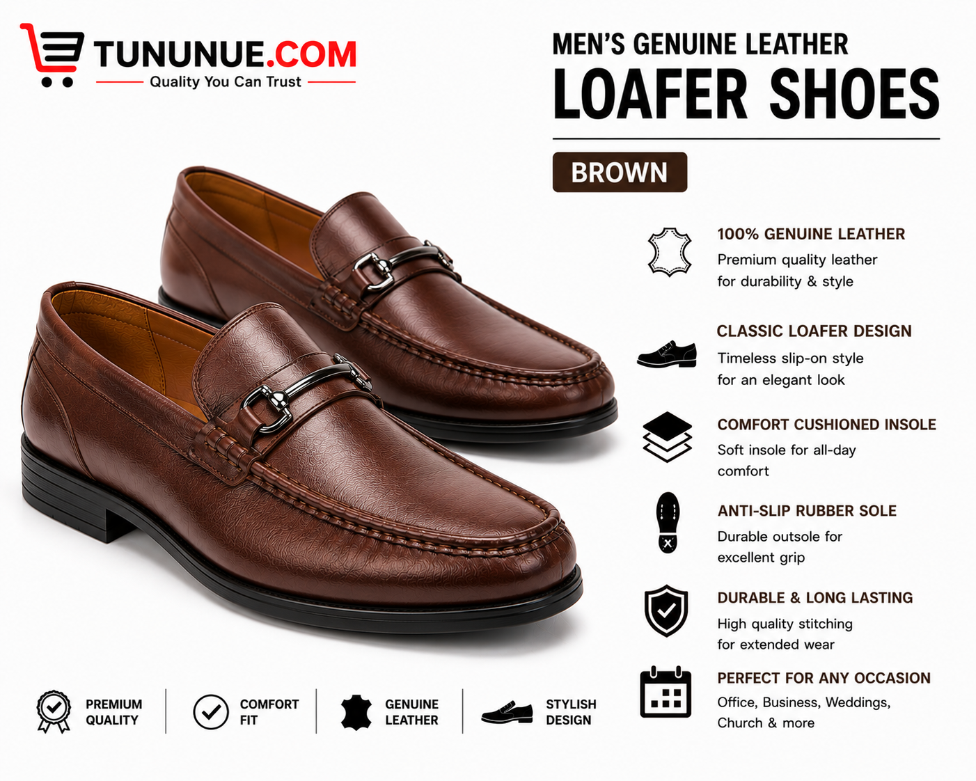 Men's Genuine Leather Brown Horsebit Loafers