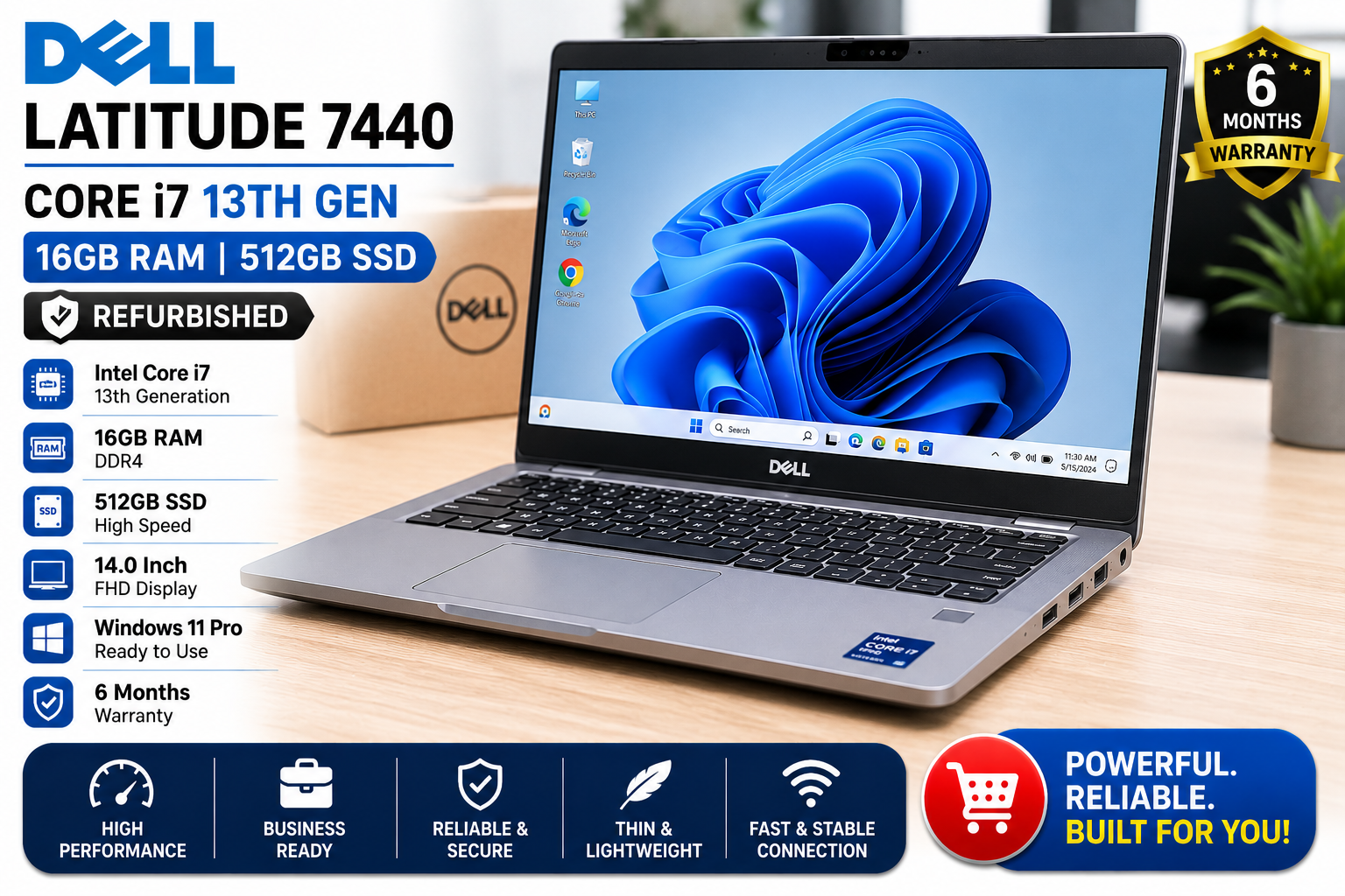Dell Latitude 7440 Core i7 13th Gen 16GB RAM 512GB SSD - Refurbished