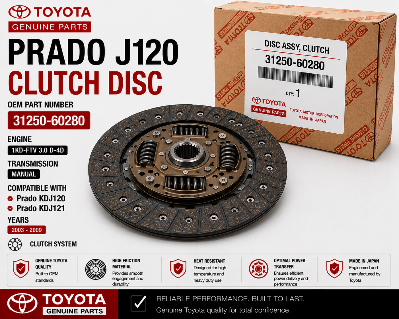 Toyota Prado J120 Clutch Disc 31250-60280
