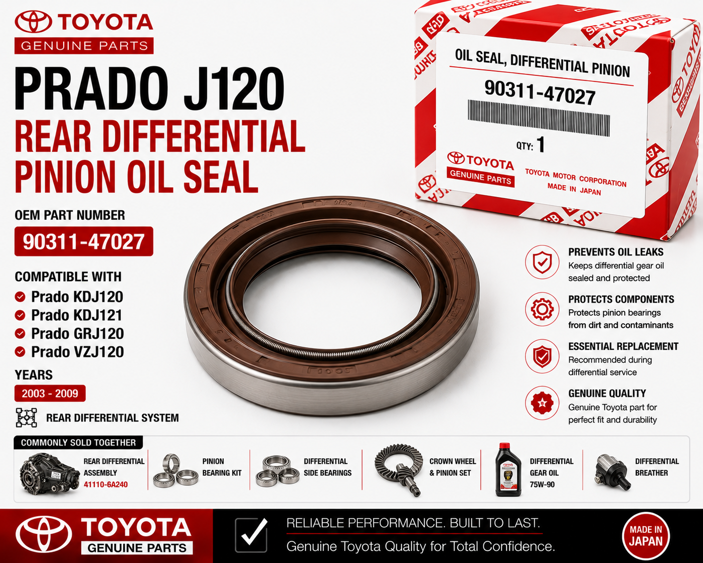 Toyota Prado J120 Rear Differential Pinion Oil Seal 90311-47027