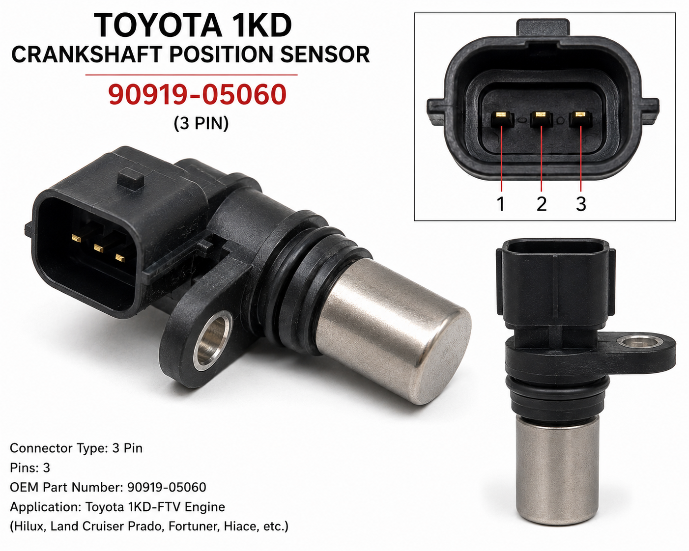 Toyota 1KD Crankshaft Position Sensor 90919-05060
