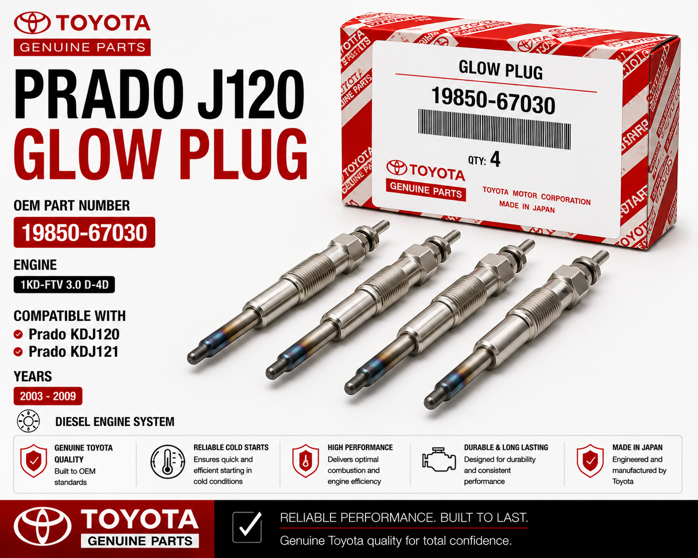 Toyota Prado J120 Glow Plug 19850-67030