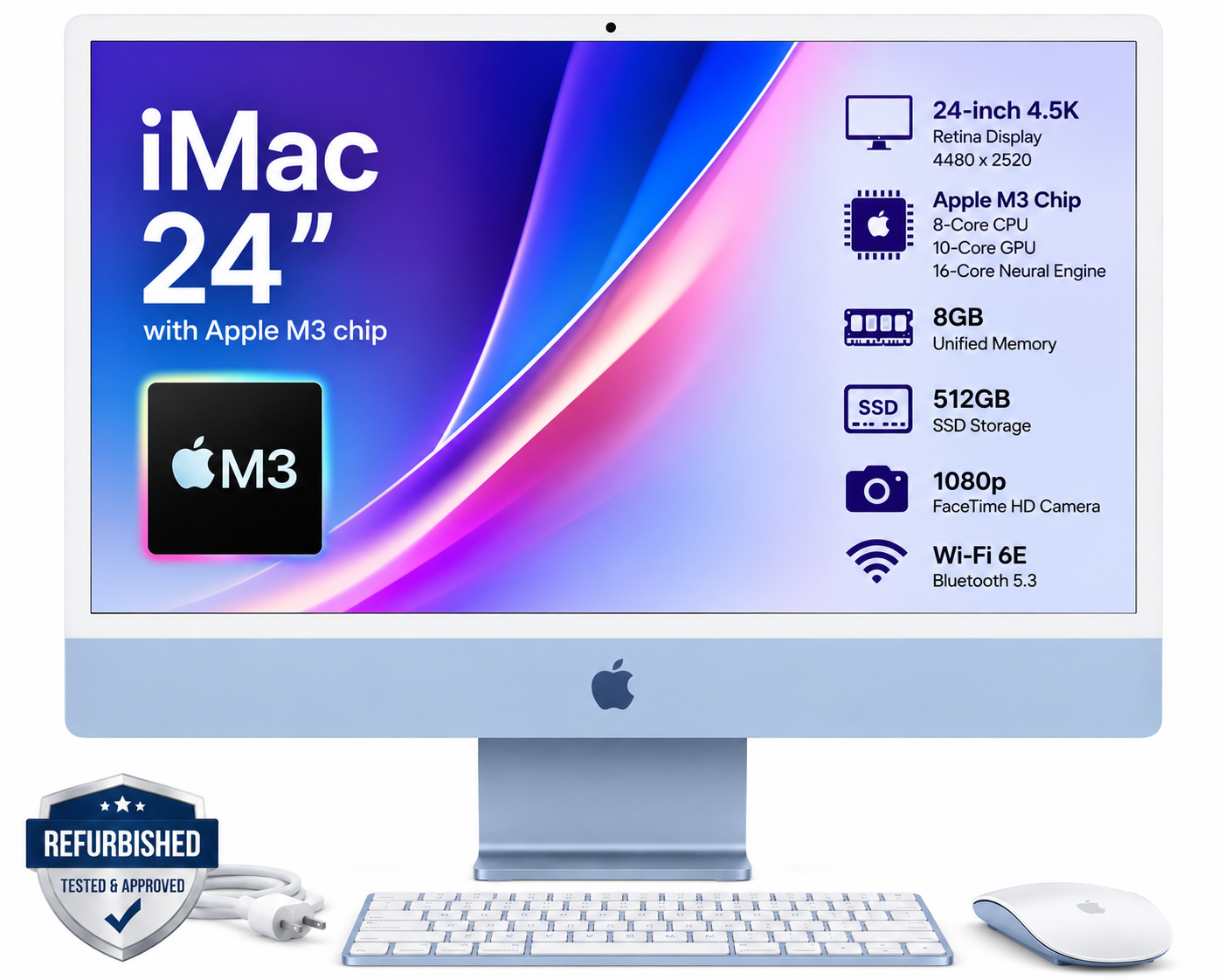 Apple iMac 24 Inch M3 8GB RAM 512GB SSD - Refurbished