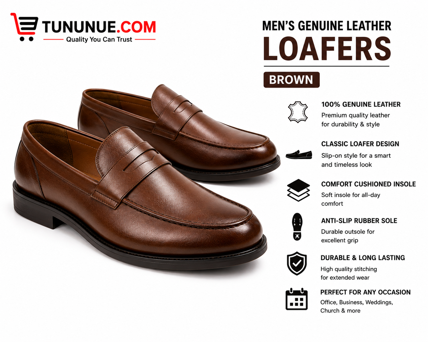 Men's Genuine Leather Brown Loafers