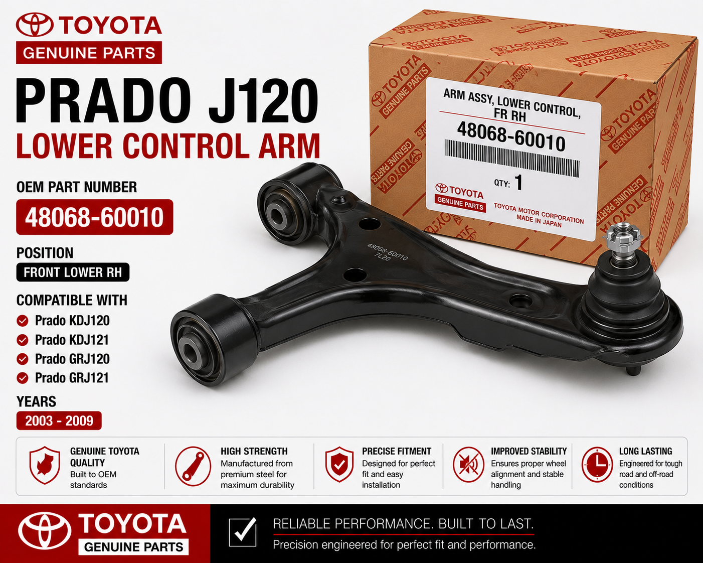 Toyota Prado J120 Lower Control Arm RH 48068-60010