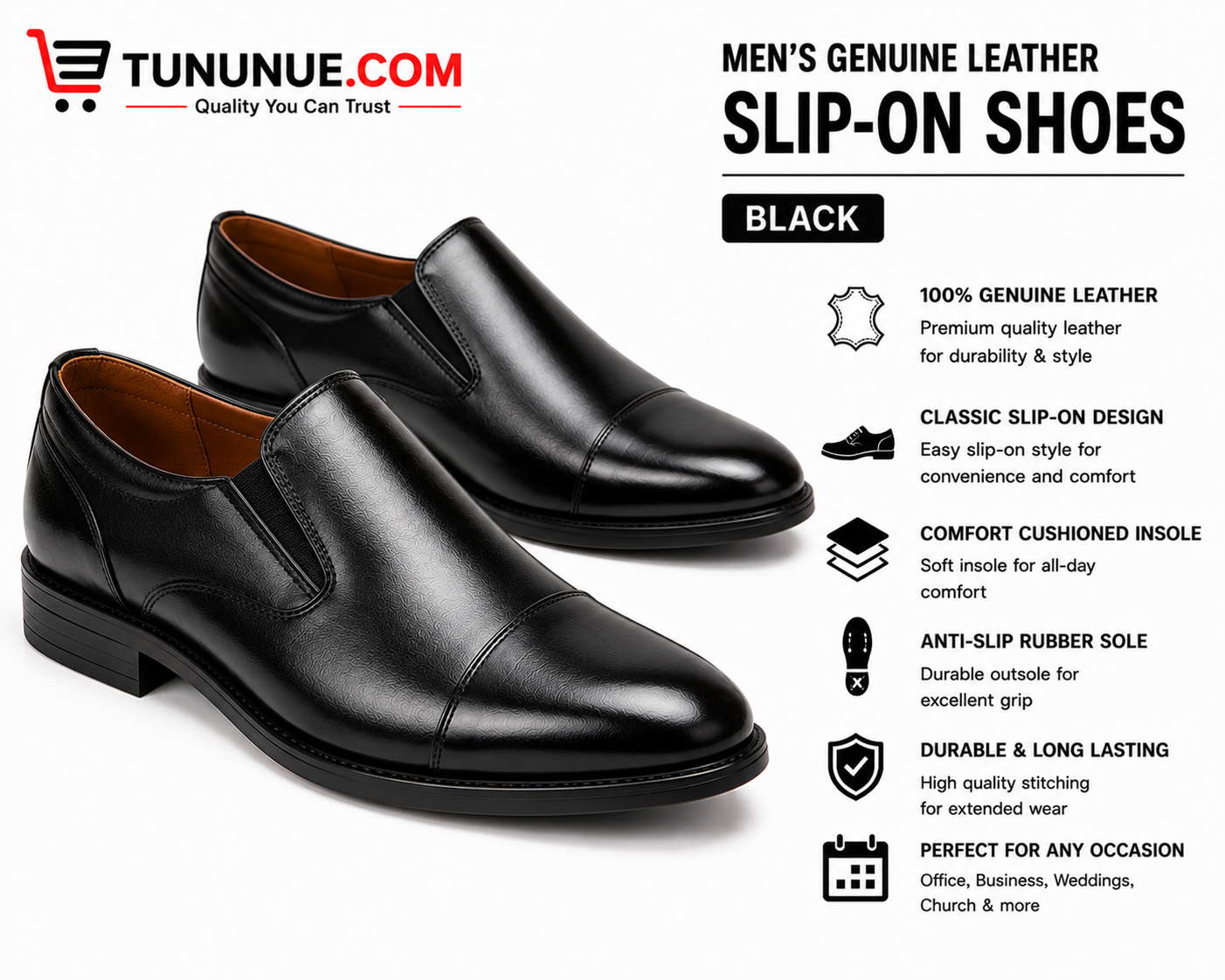 Men's Genuine Leather Black Slip-On Shoes