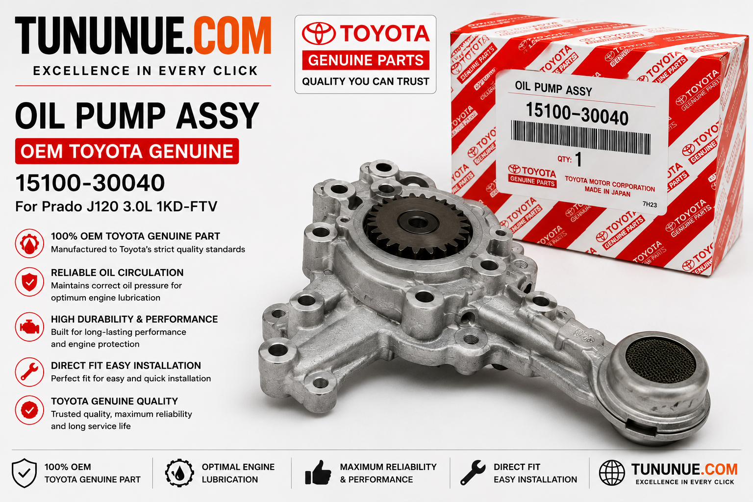 OEM Toyota Genuine Oil Pump Assembly 15100-30040 Prado J120 3.0L 1KD-FTV