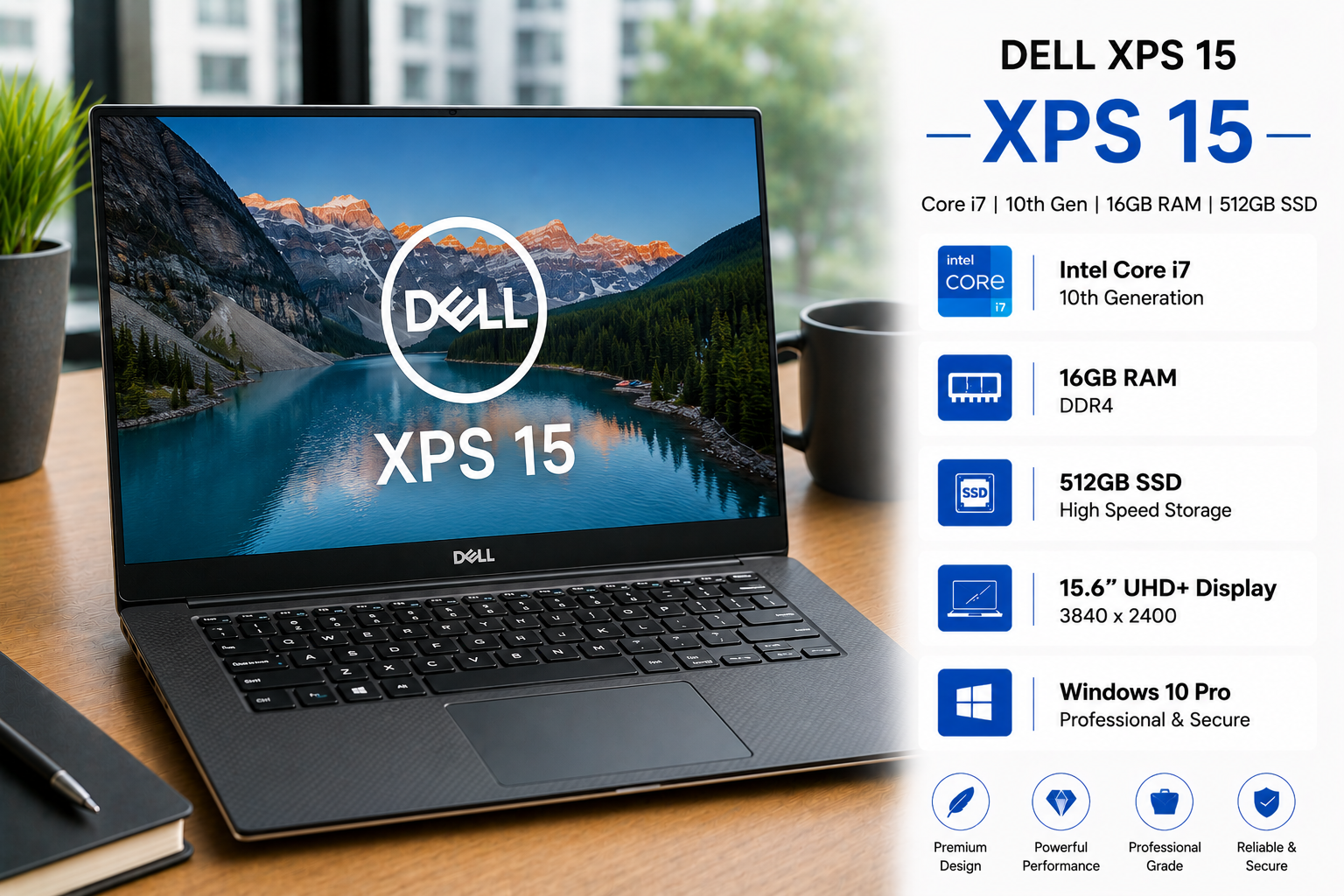 Dell XPS 15 Core i7 10th Gen 16GB RAM 512GB SSD - Refurbished