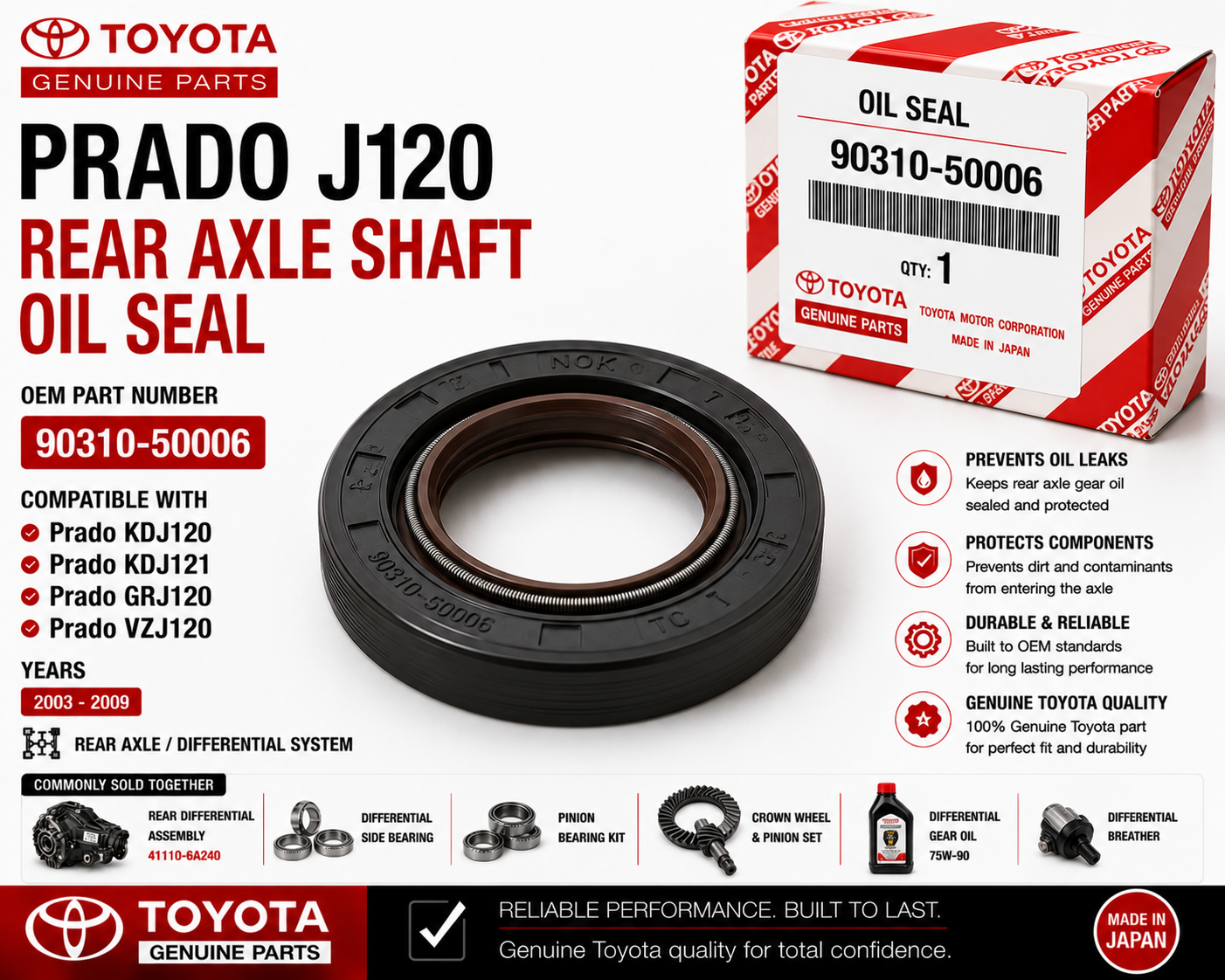 Toyota Prado J120 Rear Axle Shaft Oil Seal 90310-50006