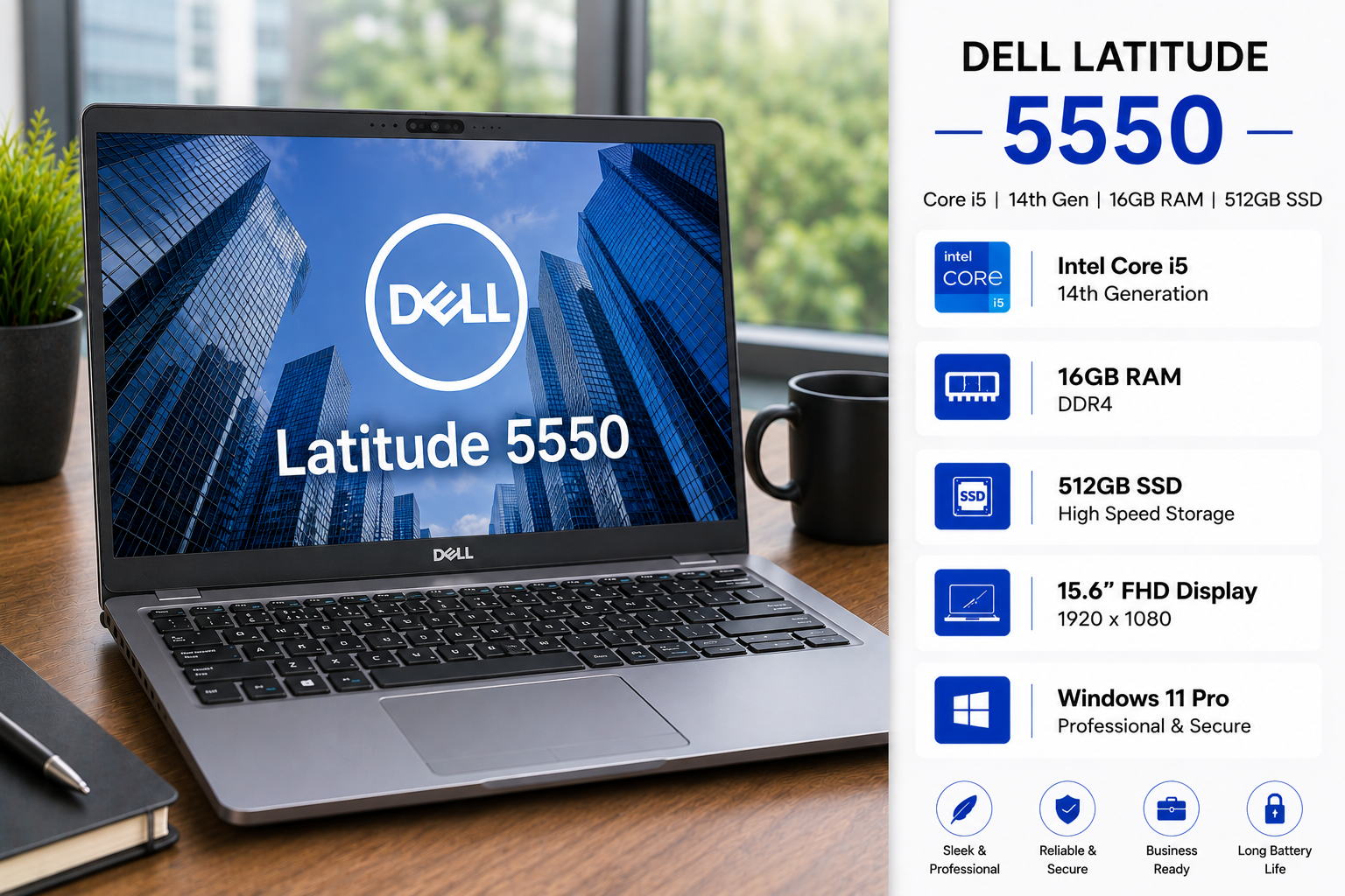 Dell Latitude 5550 Core i5 14th Gen 16GB RAM 512GB SSD - Refurbished