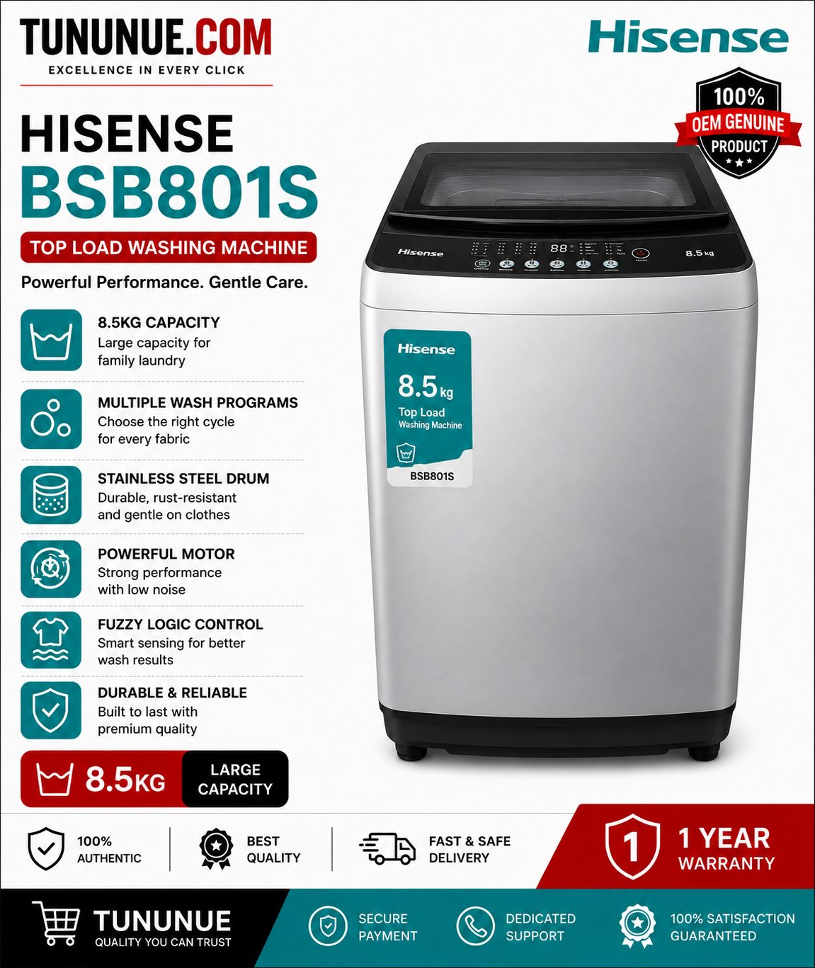 Hisense BSB801S 8.5KG Top Load Washing Machine