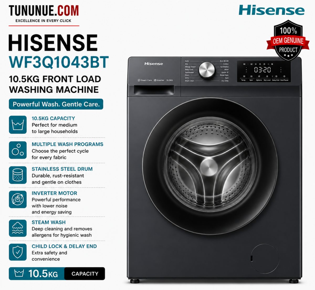 Hisense WF3Q1043BT 10.5KG Front Load Washing Machine