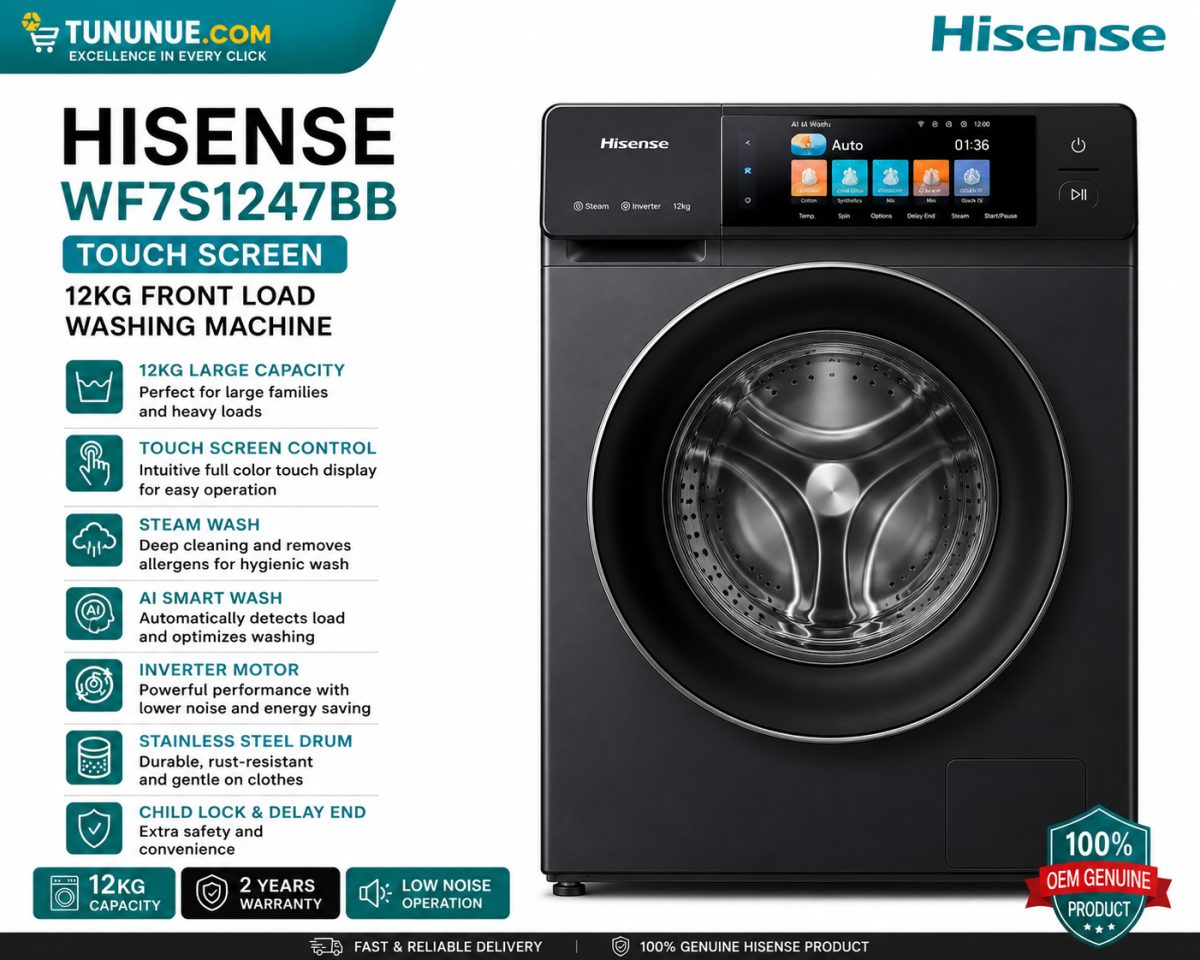 Hisense WF7S1247BB 12KG AI Touch Screen Front Load Washing Machine