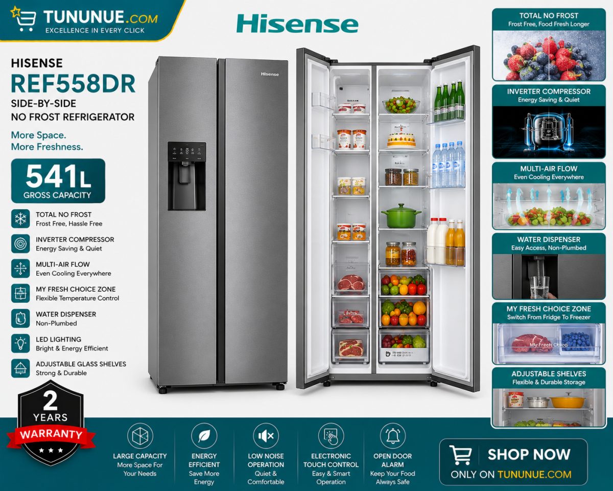 Hisense REF558DR 541L Side-by-Side No Frost Refrigerator with Water Dispenser